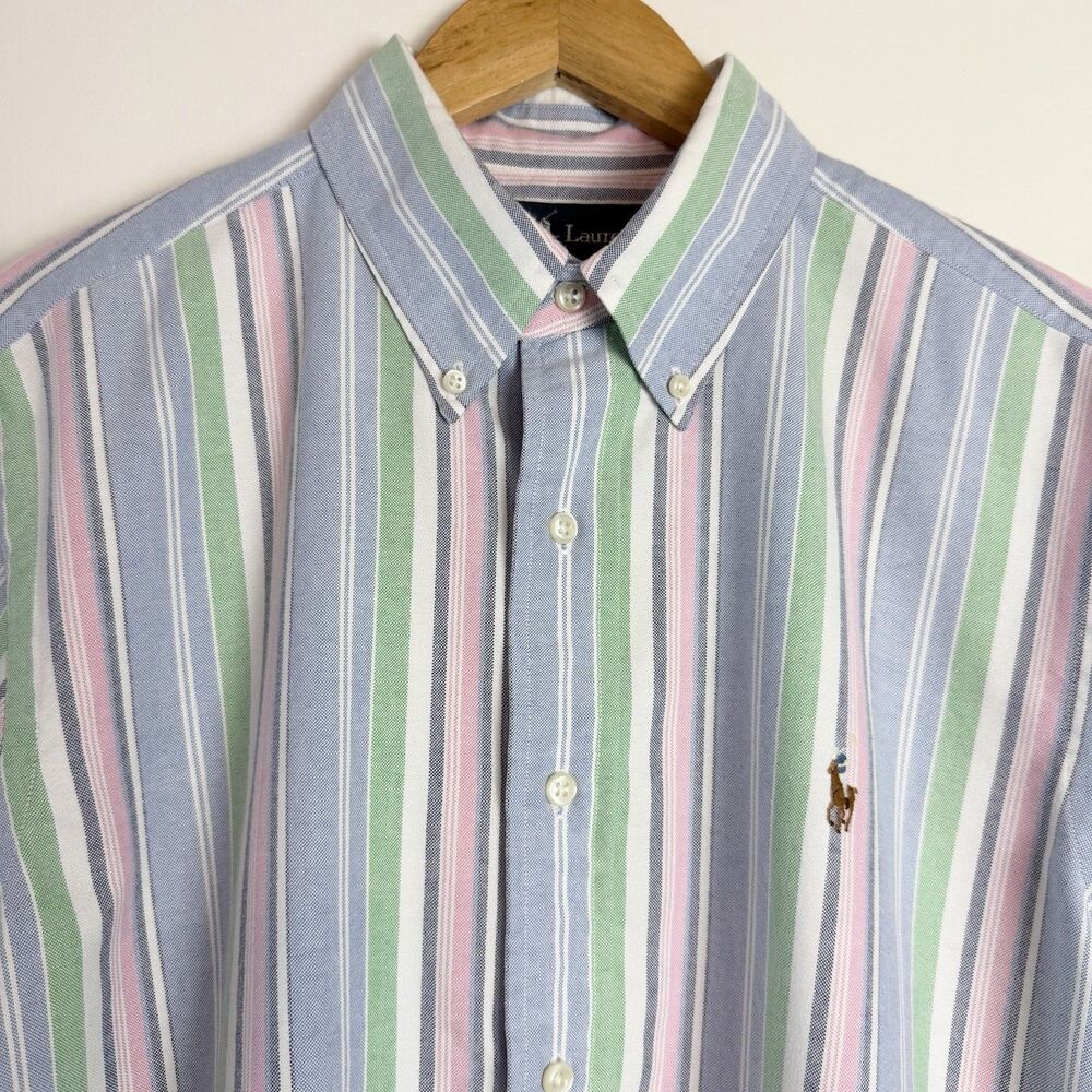 Ralph Lauren Classic Fit Button Down Shirt Multicolor Pastel Stripes Men’s M